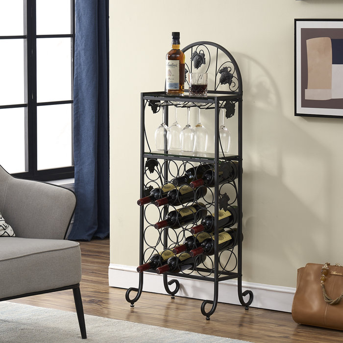 Lark Manor Ackerman 20 Bottle Floor Wine Bottle & Glass Rack in Black